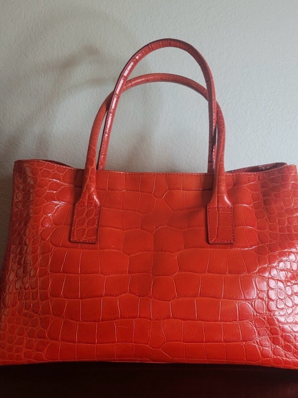 Y2K Furla Red-Orange Croc-Embossed Leather Tote Bag🔥 - Picture 4 of 13